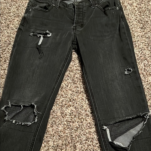 Free People Black Distressed Straight Leg Jeans - Picture 3 of 7